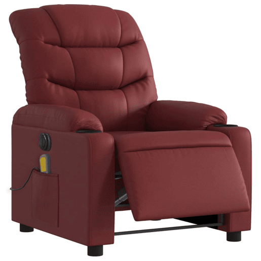 Poltrona massagens reclin. - Poltrona relax elétrica couro artif. vermelho-tinto