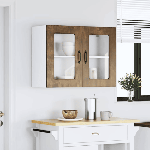 Armário de parede de cozinha - Cozinha modular porta vidro carvalho fumado