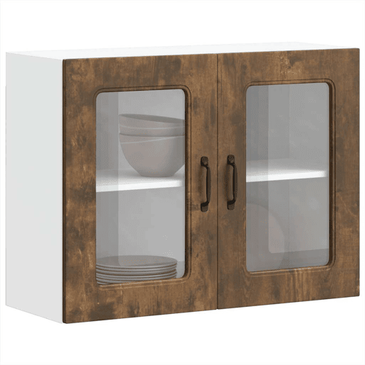 Armário de parede de cozinha - Cozinha modular porta vidro carvalho fumado