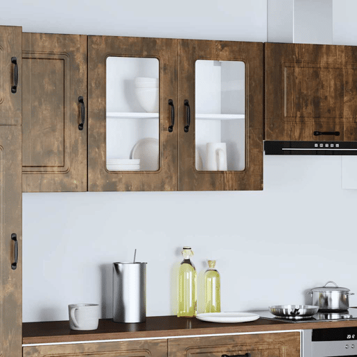 Armário de parede de cozinha - Cozinha modular porta vidro carvalho fumado