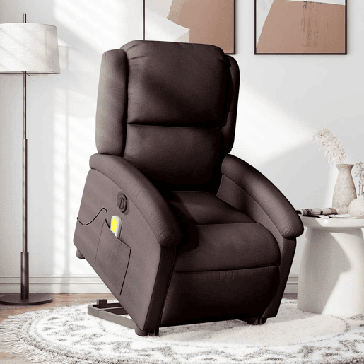Poltrona elétrica massagens - Poltrona relax tecido castanho-escuro Poltrona elétrica massagens - Poltrona relax tecido castanho-escuro
