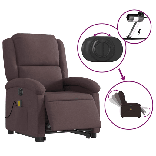 Poltrona elétrica massagens - Poltrona relax tecido castanho-escuro Poltrona elétrica massagens - Poltrona relax tecido castanho-escuro
