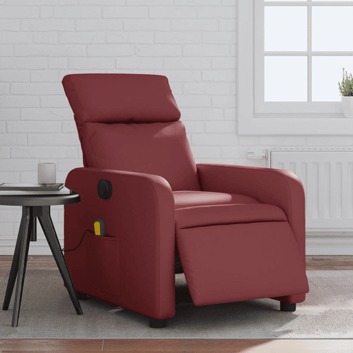 Poltrona massagens reclin. elétrica - Poltrona relax couro artif. vermelho-tinto