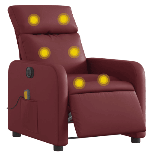 Poltrona massagens reclin. elétrica - Poltrona relax couro artif. vermelho-tinto