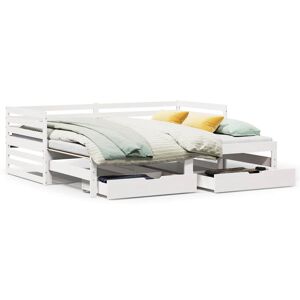 Sofá-cama, Sofá conversível c gavetas 90x200cm madeira de pinho maciça branco