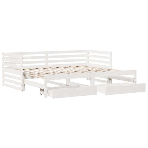 Sofá-cama, Sofá conversível c gavetas 90x200cm madeira de pinho maciça branco