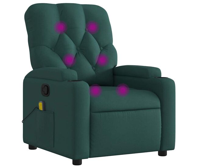 Sillón de masaje reclinable - sillón relax de tela verde oscuro