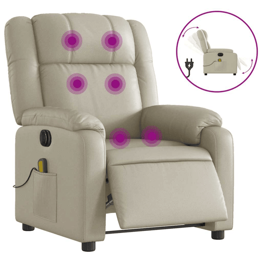 Poltrona massagens reclinável - Poltrona relax elétrica couro artificial creme