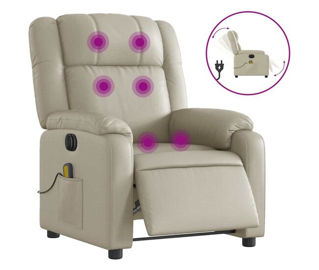Sillón de masaje reclinable - sillón relax eléctrico cuero sintético crema