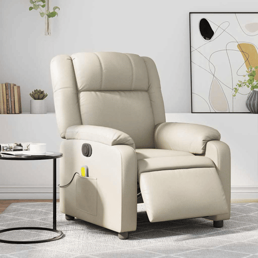 Poltrona massagens reclinável - Poltrona relax elétrica couro artificial creme