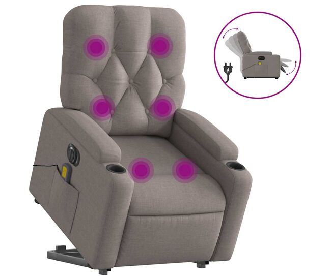 Sillón de masaje eléctrico reclinable - sillón relax elevable tela taupé