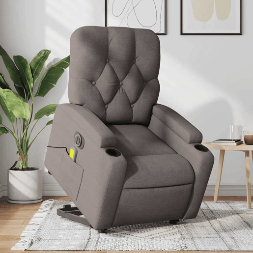 Poltrona elétrica elevatória massagens - Poltrona relax tecido cinza-acastanhado