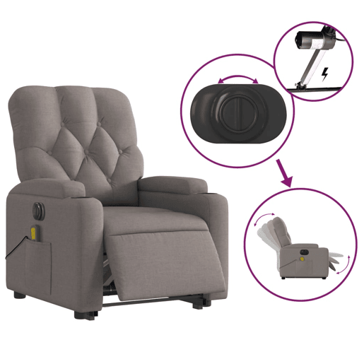 Poltrona elétrica elevatória massagens - Poltrona relax tecido cinza-acastanhado