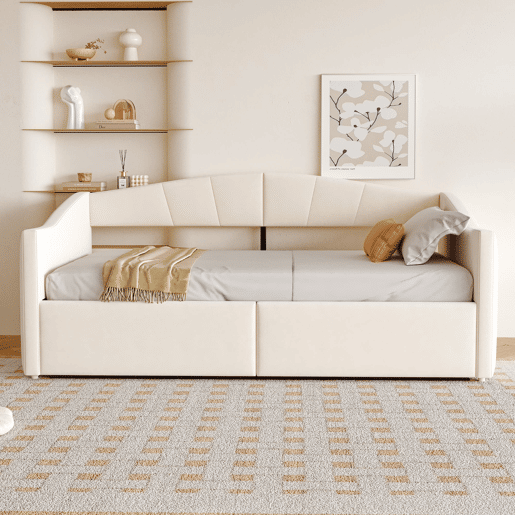 Sofá-cama 90x200 cm - Com arrumação hidráulica, com estrado e braços, bege