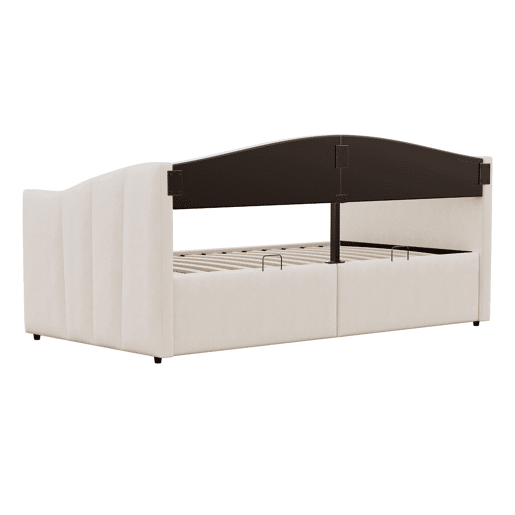 Sofá-cama 90x200 cm - Com arrumação hidráulica, com estrado e braços, bege
