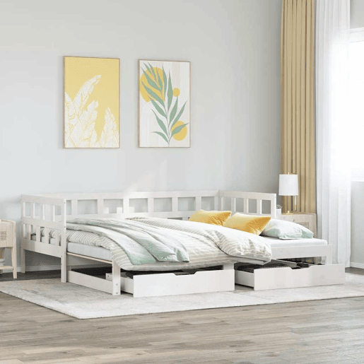 Sofá-cama, Sofá conversível com gavetão e gavetas sem colchão 90x200 cm branco