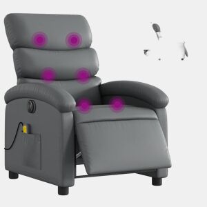 Poltrona massagens reclinável - Poltrona relax elétrica couro artif. cinzento