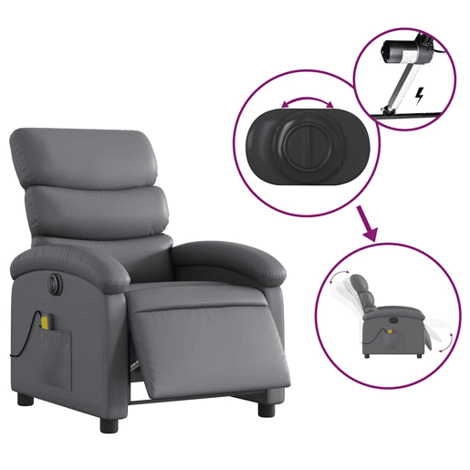 Poltrona massagens reclinável - Poltrona relax elétrica couro artif. cinzento