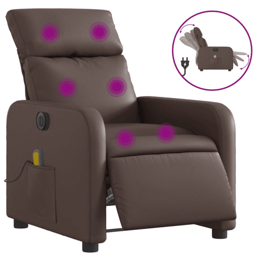 Poltrona massagens reclinável - Poltrona relax elétrica couro artif. castanho
