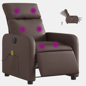 Poltrona massagens reclinável - Poltrona relax elétrica couro artif. castanho