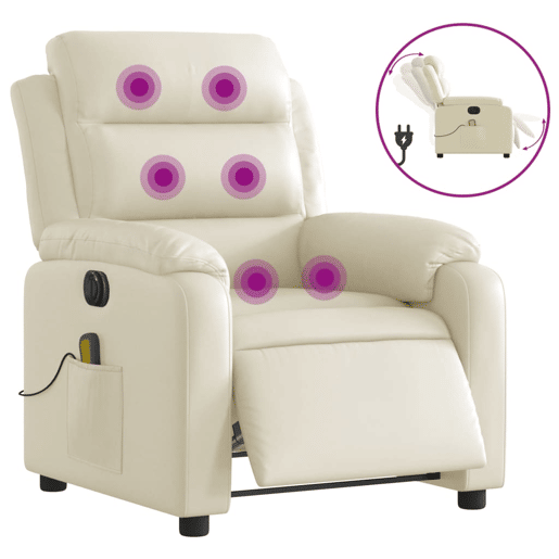 Poltrona massagens reclinável - Poltrona relax elétrica couro artificial creme