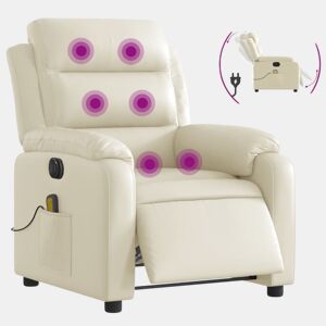 Poltrona massagens reclinável - Poltrona relax elétrica couro artificial creme