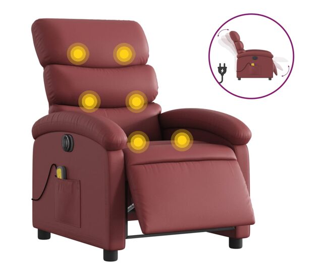 Sillón de masaje reclinable - sillón relax de cuero artificial rojo tinto