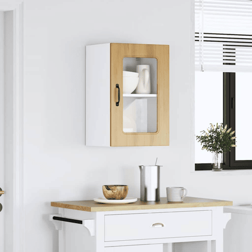 Armário de parede cozinha - Cozinha modular porta vidro carvalho artesanal