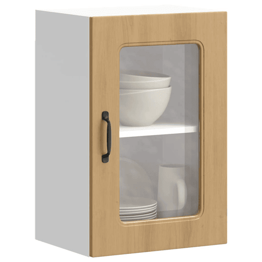 Armário de parede cozinha - Cozinha modular porta vidro carvalho artesanal