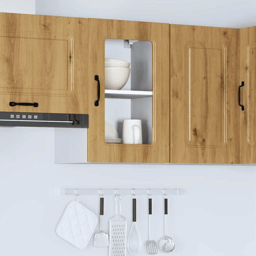 Armário de parede cozinha - Cozinha modular porta vidro carvalho artesanal