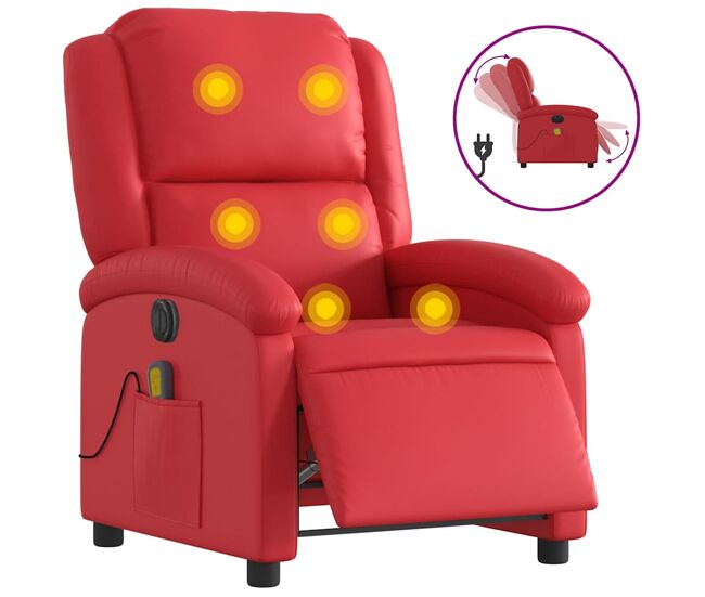 Sillón de masaje reclinable - sillón relax eléctrico de cuero artificial rojo