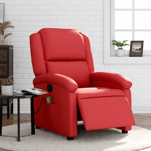 Poltrona massagens reclinável - Poltrona relax elétrica couro artif. vermelho