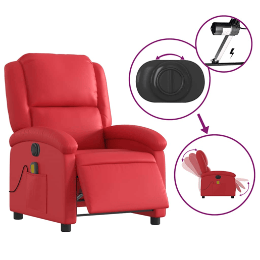 Poltrona massagens reclinável - Poltrona relax elétrica couro artif. vermelho