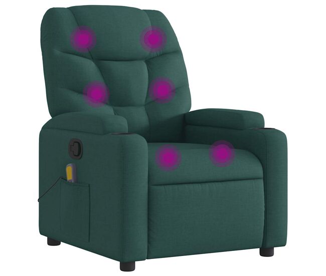 Sillón de masaje reclinable - sillón relax de tela verde oscuro