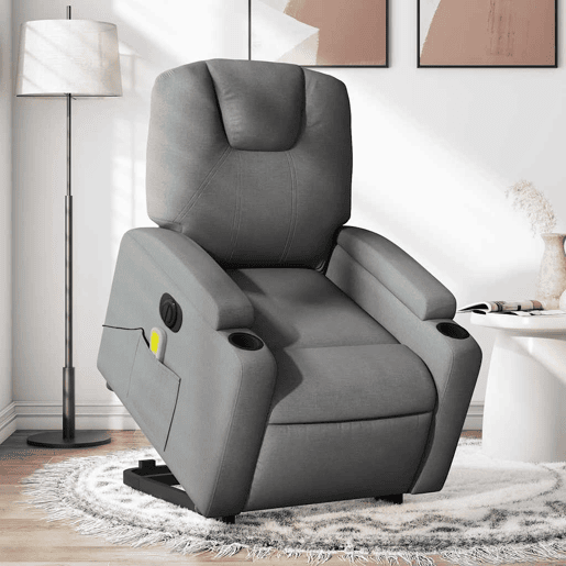 Poltrona elétrica elevatória massagens - Poltrona relax tecido cinzento-escuro