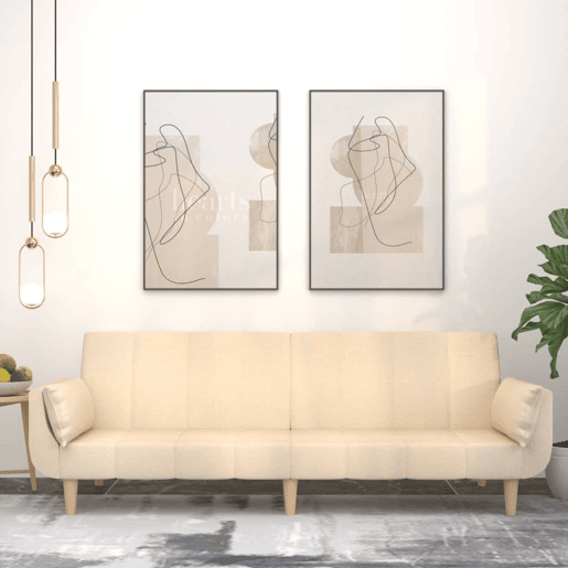 Sofá-cama, Sofá conversível 2 lugares com duas almofadas tecido cor creme