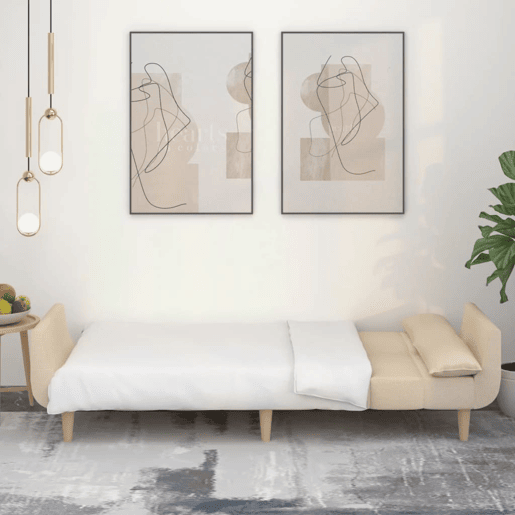 Sofá-cama, Sofá conversível 2 lugares com duas almofadas tecido cor creme