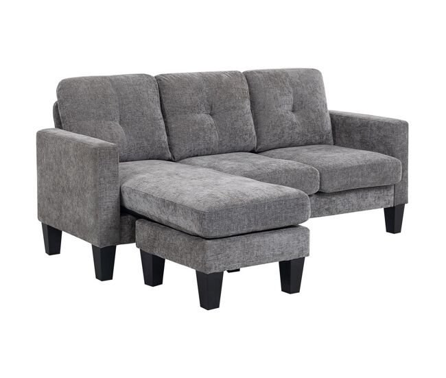 Homcom sofá chaise longue reversible, sofá de 3 plazas en forma de l, tapizado en chenilla, asiento y respaldo acolchados, estructura de acero, 186x130x84 cm, gris oscuro