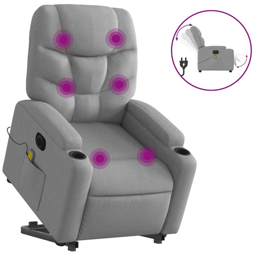 Poltrona elétrica reclinável massagens - Poltrona relax tecido cinzento-claro
