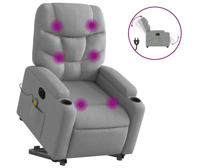 Sillón de masaje eléctrico reclinable - sillón relax elevable tela gris claro