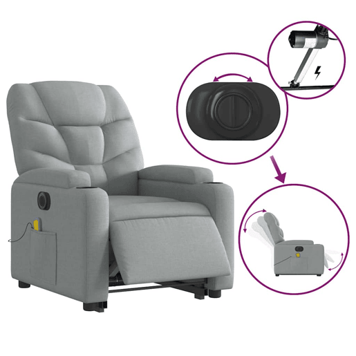 Poltrona elétrica reclinável massagens - Poltrona relax tecido cinzento-claro