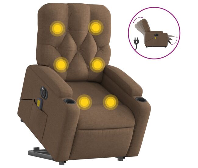 Sillón de masaje eléctrico reclinable - sillón relax elevable tela marrón