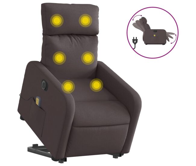 Sillón masaje eléctrico reclinable - sillón relax elevable tela marrón oscuro