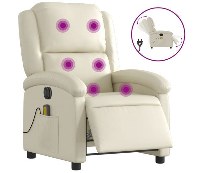 Sillón de masaje reclinable - sillón relax eléctrico cuero sintético crema