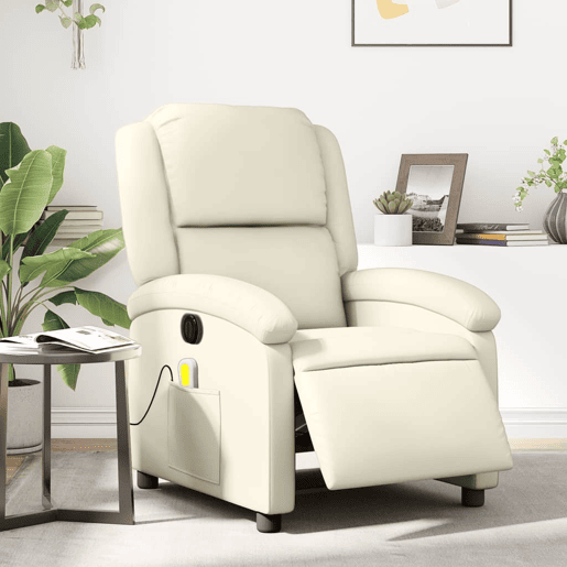 Poltrona massagens reclinável - Poltrona relax elétrica couro artificial creme