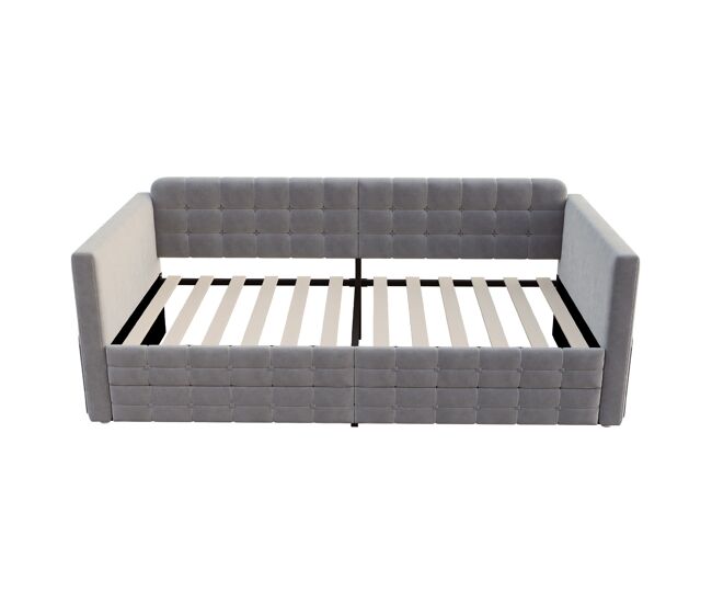 Sofá cama 90x190 cm - estilo clásico, con almacenamiento y 2 cajones, terciopelo, gris