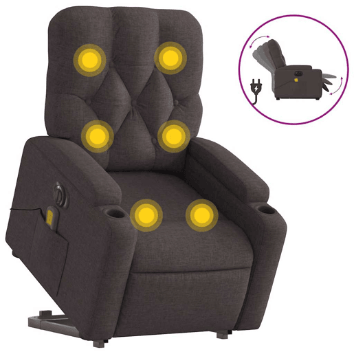 Poltrona elétrica massagens - Poltrona relax tecido castanho-escuro Poltrona elétrica massagens - Poltrona relax tecido castanho-escuro