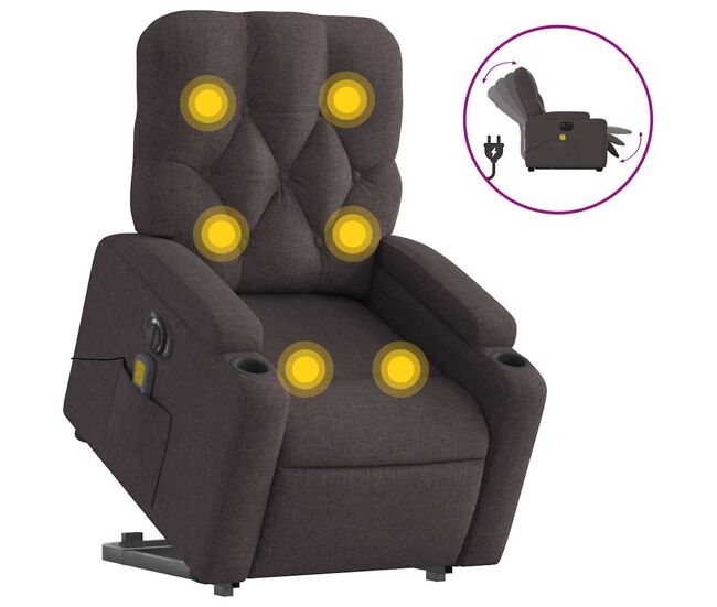 Sillón masaje eléctrico reclinable - sillón relax elevable tela marrón oscuro