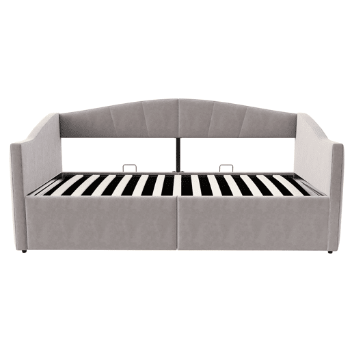 Sofá-cama 90x200 cm - Com arrumação hidráulica, com estrado e braços - Cinza claro