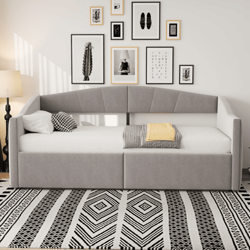 Sofá-cama 90x200 cm - Com arrumação hidráulica, com estrado e braços - Cinza claro